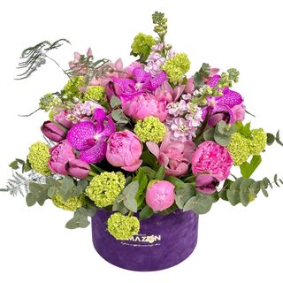 Bujori și Orhidee în Cutie catifea mov