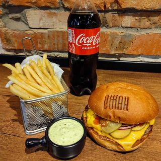 КОМБО ПО-АМЕРИКАНСЬКИ:Чизбургер+Фрі+Coca-Cola+Соус Айолі