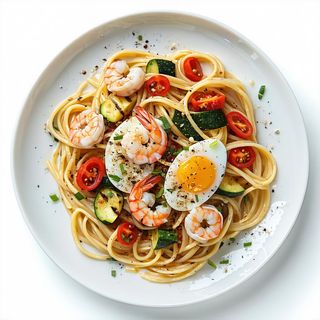 Spaghetti alla piastra con frutti di mare