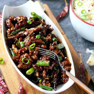 Mongolian Beef served with rice 