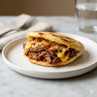 Arepa De Carne Mechada Con Queso Gouda