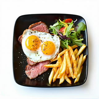 Cinta De Lomo, Huevo Frito, Patatas Fritas Y Ensalada