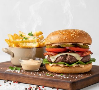 Burger cu carne de vita făcut în casa+cartofi crocanți cu parmezan