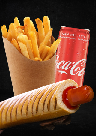 Французский хот-дог «Український» + фрі та напій Кока кола