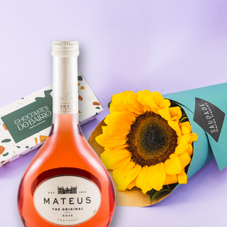 PACK GIRASSOL + VINHO ROSÉ+ CHOCOLATES
