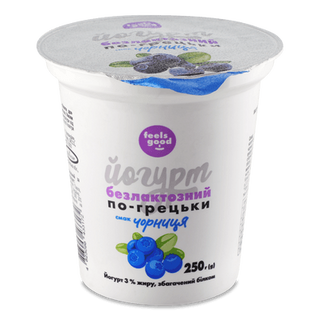 Йогурт Feels good По-грецьки смак чорниця безлактозний 3% (250г)