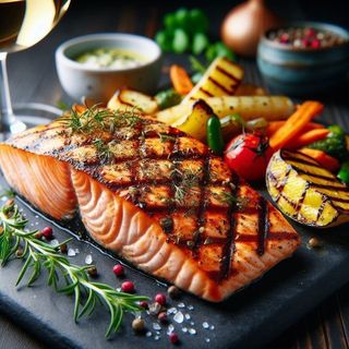 Salmon Ala Parilla Con Verduras Thai