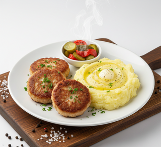 Chifteluțe cu piure și salată