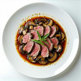 Vitello con funghi e bambù