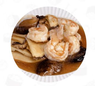 58. Gamberi con bambù e funghi