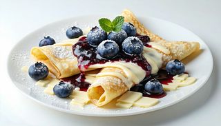 Clătită cu ciocolata albă și dulceață de afine