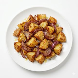 Patatas Asadas Y Cebolla Con Aliño De Aceite Y Vinagre