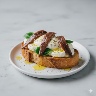 Bruschetta stracciata di bufala e alici di Cetara