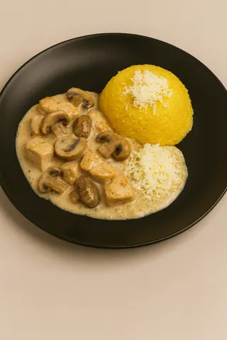 Ciulama de pui cu ciuperci si mamaliguta cu telemea 500g