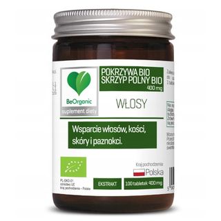 Pokrzywa BIO Skrzyp Polny BIO 400 mg Wsparcie włosów kości skóry i paznokci 100 tabletek BeOrganic MedicaLine