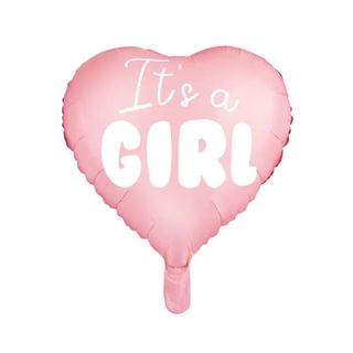 BALON FOLIOWY NA HEL - RÓŻOWE SERCE IT'S A GIRL, 45 CM