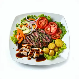 Plato De Verduras Con Carne Mixta Y Patatas