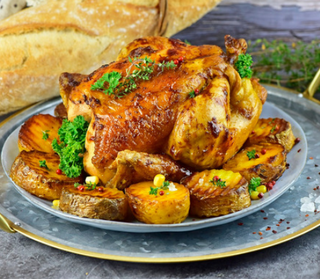 Menú Pollo de Corral a la brasa