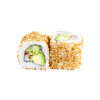 Uramaki Langostino, aguacate Topico, Envuelto en Salmón