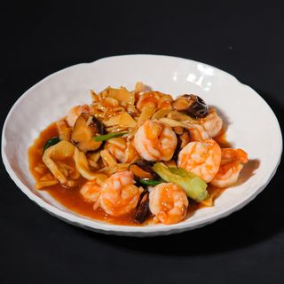 Gamberetti con funghi e bambù