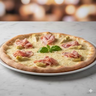 Prosciutto, mozzarella e carciofi tonda