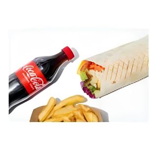 Шаурма з куркою,картопля фрі з сирним соусом та кола 0.5