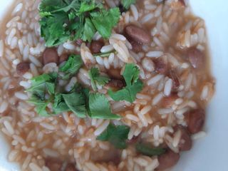 Arroz de cogumelos frescos com feijão