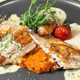 Лаврак с пюре от кореноплодни  и сос Мениер 350 г