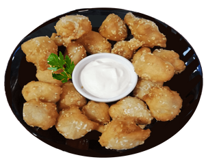 Сусамени пилешки хапки с чеснов сос (340г)