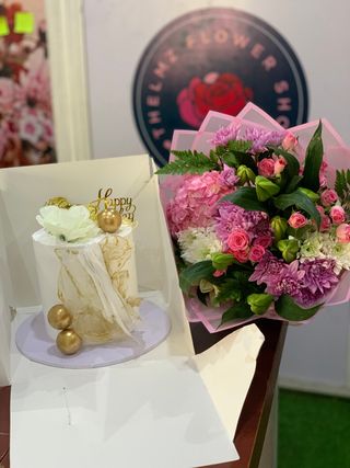 Birthday Combo (Birthday Cake & Large Mix Bouquet of Flowers)