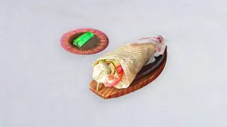 Tortilla wrap mutabbal bakłażan, baklawa pistacjowa