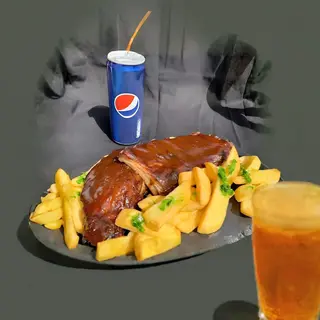 Costilla baby B.B.Q. con patatas y bebida (1L)