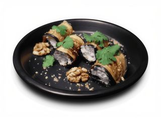 БАКЛАЖАНОВІ РУЛЕТИКИ З ВЕРШКОВИМ СИРОМ ТА ГОРІХАМИ 150г