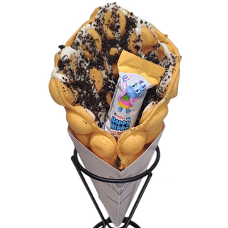 Bubble Waffle con Choco Blanco, Happy Hippo y Oreo