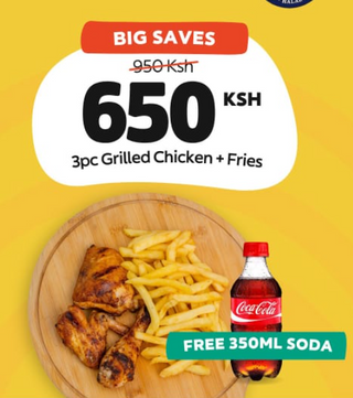 3pc Grilled Chicken + Fries+350ml Soda