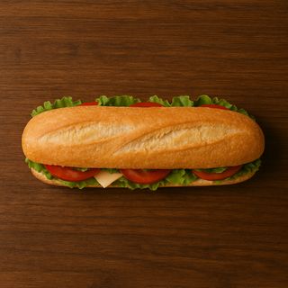 Bocadillo de lomo, bacon, queso y cebolla caramelizada