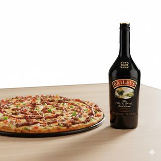 Chicken suya pizza (standard) + Baileys