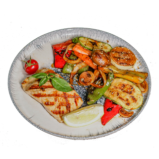 Филе от сьомга с гриловани зеленчуци (500г)