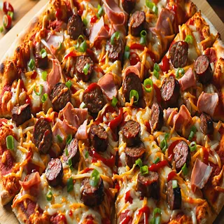 Caliente (Food Loaded With Meat Pizza, Bbq Beef, Beef Ham/ Sausages, Cheese In American Style )
