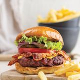 Beef burger with ground beef and village potatoes