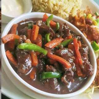 Basmati white rice and beef sauce