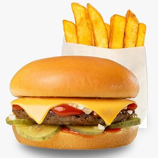Cheeseburger+ cartofi prajiti