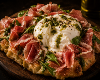 Focaccia Burrata y Jamón Serrano