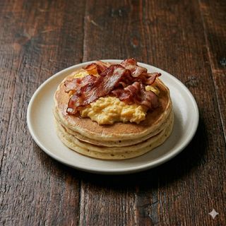 Pancakes con uova strapazzate e bacon