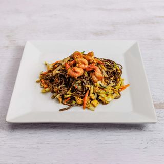Soba con gamberi
