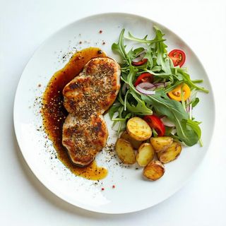 Cotoletta con patate e insalata