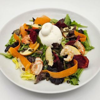 Gamberi e burrata