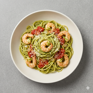 Tagliatelle Pesto y Gambas
