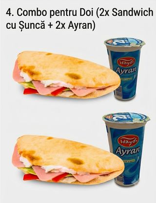 Combo pentru Doi (Sandwich  cu Sunca + Ayran)