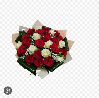 BUCHET 27 TRANDAFIRI ALB/ROSII/SALAL